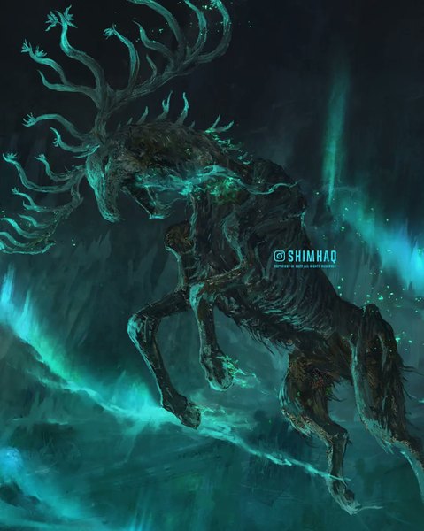 Аниме картинка 1080x1352 с elden ring ancestor spirit (elden ring) shimhaq высокое изображение подписанный без людей животное олень