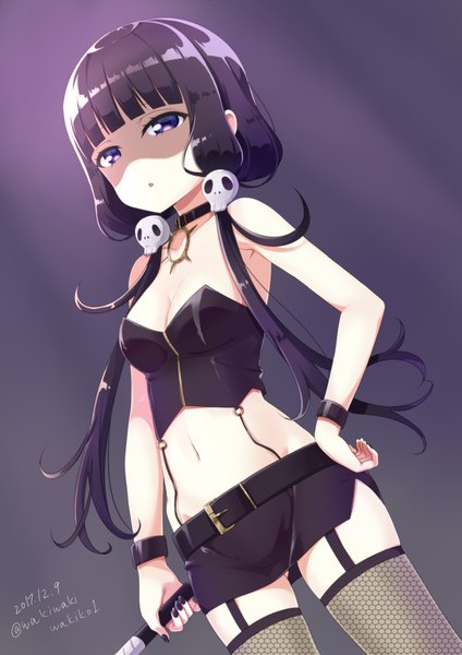 Anime picture 2895x4096 with blend s a-1 pictures sakuranomiya maika neki (wakiko) single long hair tall image fringe highres breasts light erotic black hair purple eyes twintails signed cleavage blunt bangs nail polish :o hand on hip