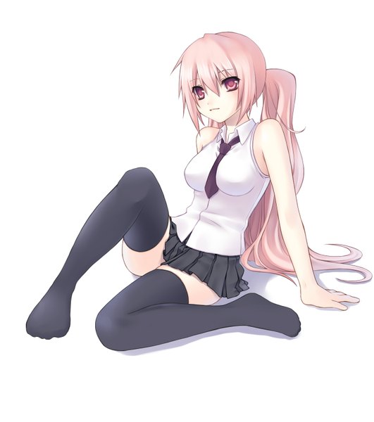 Anime picture 1360x1536 with original nana mikoto single long hair tall image simple background red eyes white background pink hair sleeveless girl thighhighs black thighhighs