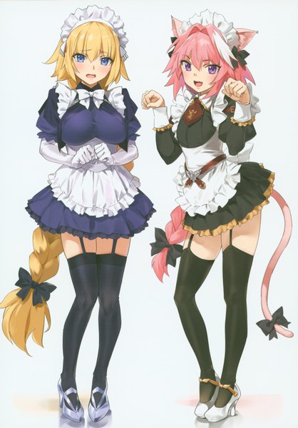 Anime-Bild 8432x12092 mit fate (series) fate/grand order fate/apocrypha jeanne d'arc (fate) (all) jeanne d'arc (fate) astolfo (fate) yd (orange maru) orange maru tall image looking at viewer blush fringe highres breasts open mouth blue eyes simple background blonde hair hair between eyes large breasts