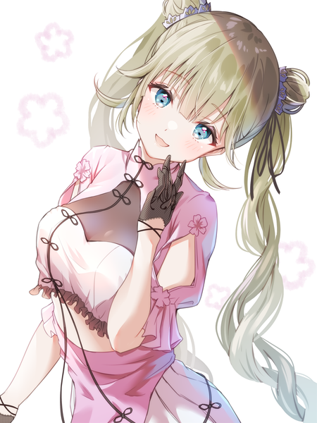 Anime picture 1500x2000 with virtual youtuber vspo! cattleya regina games hanabusa lisa toki (toki ship8) single long hair tall image looking at viewer blush fringe breasts open mouth blue eyes blonde hair white background twintails traditional clothes head tilt :d