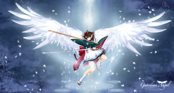 Anime picture 1857x1000 with mahou sensei negima! akamatsu ken highres wide image wings setsuna sakurazaki
