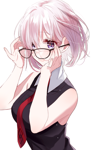 Anime picture 1230x2000 with fate (series) fate/grand order mash kyrielight sinsihukunokonaka single tall image looking at viewer blush fringe short hair breasts simple background smile large breasts white background purple eyes holding pink hair upper body hair over one eye