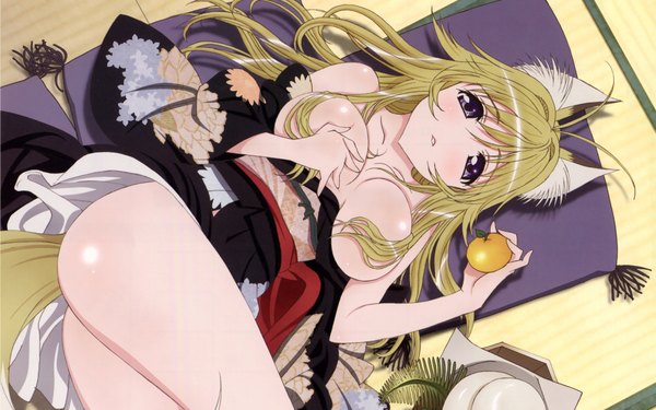 Anime picture 1920x1200 with kanokon long hair highres light erotic blonde hair wide image girl