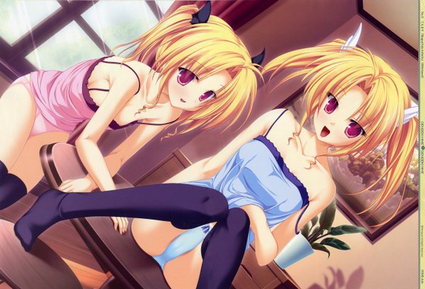 Anime picture 5084x3464 with magus tale whirlpool (studio) nina geminis rena geminis tenmaso highres light erotic twins underwear panties striped panties