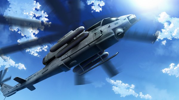 Anime picture 1280x720 with grisaia no kajitsu wide image game cg sky cloud (clouds) weapon helicopter