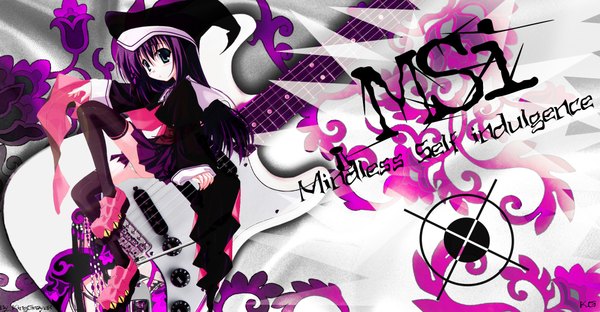 Anime picture 2000x1043 with k.g single long hair highres blue eyes wide image purple hair girl thighhighs hat