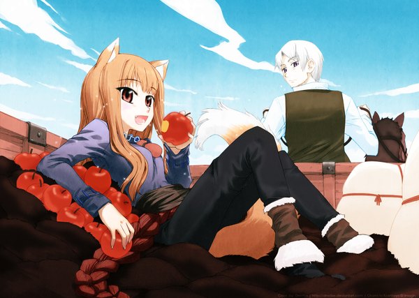 Anime picture 1684x1200 with spice and wolf horo craft lawrence koume keito apple