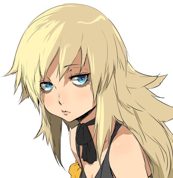 Anime picture 3416x3520 with baccano! illness (baccano) enami katsumi single long hair tall image highres blue eyes simple background blonde hair white background bare shoulders looking away absurdres lips portrait shaded face girl