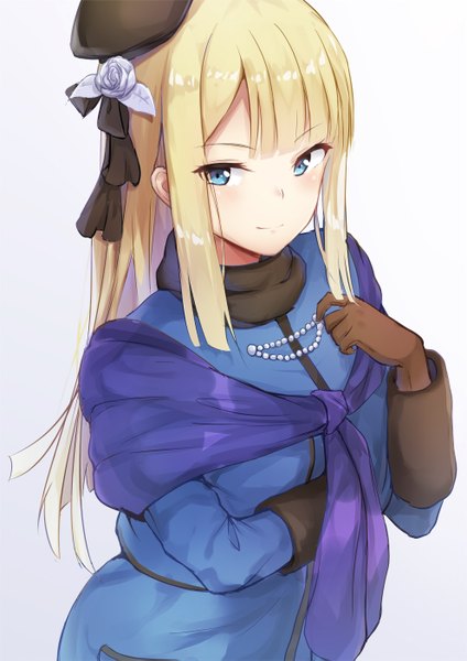 Anime picture 992x1403 with fate (series) fate/grand order lord el-melloi ii case files reines el-melloi archisorte eric (tianqijiang) single long hair tall image looking at viewer blush fringe blue eyes simple background blonde hair smile standing payot upper body blunt bangs long sleeves
