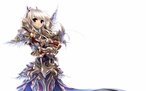 Anime picture 1280x800 with world of warcraft blizzard entertainment blood elf windforcelan single long hair blush blonde hair simple background white background green eyes pointy ears elf girl armor