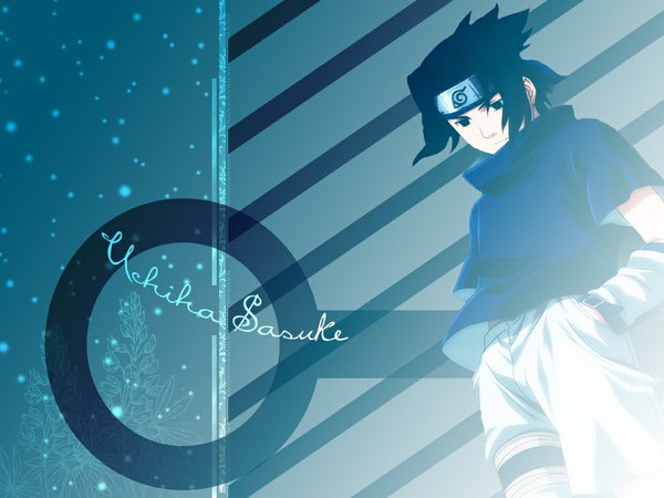 Anime picture 1024x768 with naruto studio pierrot naruto (series) uchiha sasuke single short hair black hair standing black eyes wallpaper character names floating hair looking down snowing winter spiked hair striped background boy belt snowflake (snowflakes)