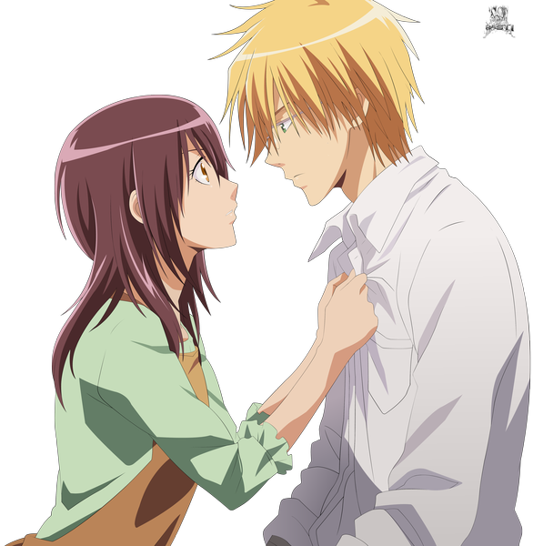 Anime picture 3900x3995 with kaichou wa maid-sama! ayuzawa misaki takumi usui rastiminato long hair tall image highres short hair blue eyes blonde hair brown hair brown eyes green eyes absurdres profile transparent background face to face vector rendered girl