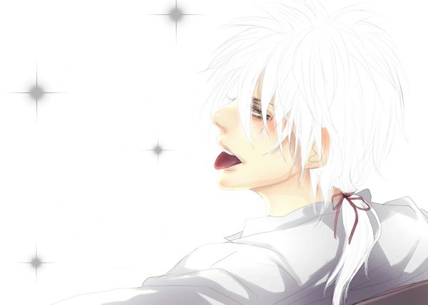 イラスト 1024x732 と テニスの王子様 niou masaharu メロニカ 長髪 白背景 黄色眼 white hair ポニーテール looking back from behind 男性 舌