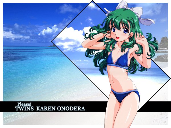 Anime picture 1600x1200 with onegai twins onodera karen light erotic skin tight swimsuit bikini