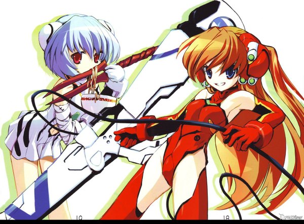 Anime picture 1369x1010 with neon genesis evangelion gainax soryu asuka langley ayanami rei light erotic tagme