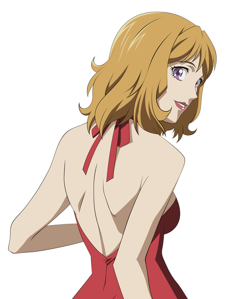 Anime picture 3051x4000 with darker than black studio bones shinoda chiaki scr4t single tall image highres short hair smile brown hair purple eyes absurdres looking back back transparent background vector girl dress red dress