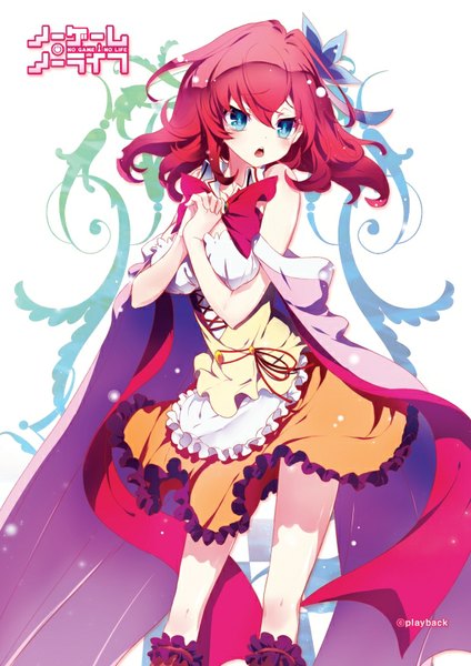 Anime picture 620x877 with no game no life madhouse stephanie dora playback (artist) single tall image looking at viewer blush short hair open mouth blue eyes bare shoulders signed red hair hair flower copyright name girl hair ornament flower (flowers) frills