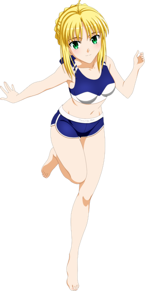 Anime picture 1745x3500 with fate (series) artoria pendragon (all) saber shugo19 single tall image looking at viewer highres short hair breasts light erotic blonde hair smile green eyes signed full body barefoot fingernails light smile transparent background