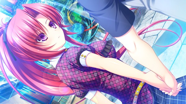 Anime picture 1280x720 with re:birth colony rindou ruri (re:birth colony) asami asami long hair wide image purple eyes game cg ponytail red hair girl dress