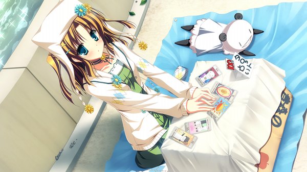 Anime picture 1024x576 with uni. special limited edition (game) blue eyes brown hair wide image game cg girl