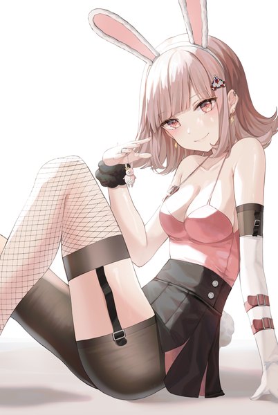 Anime picture 3576x5342 with dangan ronpa super dangan ronpa 2 nanami chiaki monomi ueng single tall image looking at viewer blush fringe highres short hair breasts light erotic simple background smile large breasts white background bare shoulders animal ears