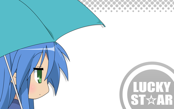 Anime picture 1920x1200 with lucky star kyoto animation izumi konata single long hair highres wide image white background green eyes blue hair profile vector girl umbrella