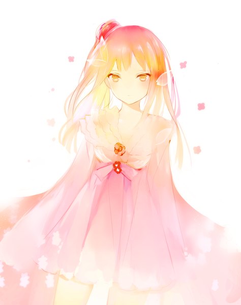 Anime picture 692x875 with original lpip single long hair tall image looking at viewer blush fringe open mouth blonde hair standing white background yellow eyes pink hair red hair long sleeves multicolored hair blurry hair bun (hair buns) floating hair