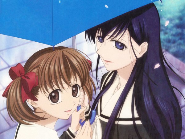 Anime picture 1600x1200 with maria-sama ga miteru studio deen fukuzawa yumi ogasawara sachiko shared umbrella umbrella