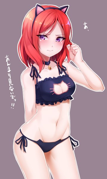Anime picture 960x1600 with love live! school idol project sunrise (studio) love live! nishikino maki ginopi single tall image looking at viewer blush short hair light erotic purple eyes red hair underwear only groin girl navel underwear panties lingerie