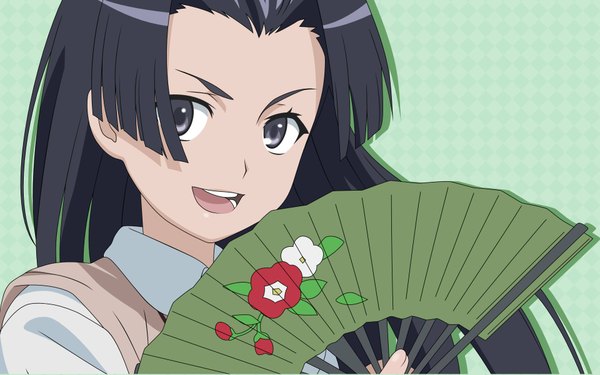Anime picture 1920x1200 with to aru kagaku no railgun j.c. staff highres black hair wide image black eyes girl fan