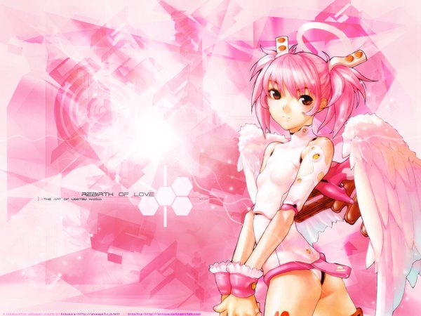 Anime picture 1600x1200 with hakua ugetsu light erotic pink background angel wings