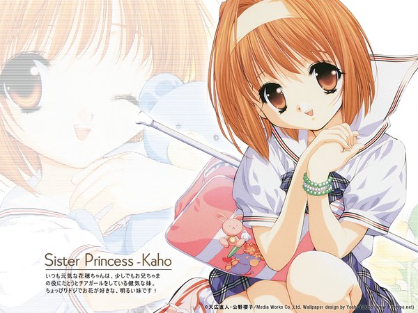 Аниме картинка 1024x768 с сёстры-принцессы zexcs kaho (sister princess) tenhiro naoto улыбка плиссированная юбка форма школьная форма носки носки (белые) сумка