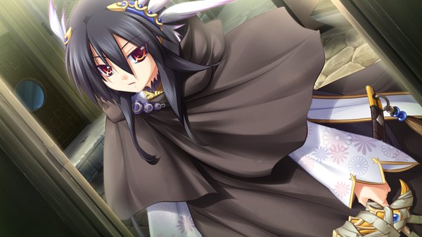 Anime picture 1024x576 with kamidori alchemy meister long hair black hair red eyes wide image game cg girl