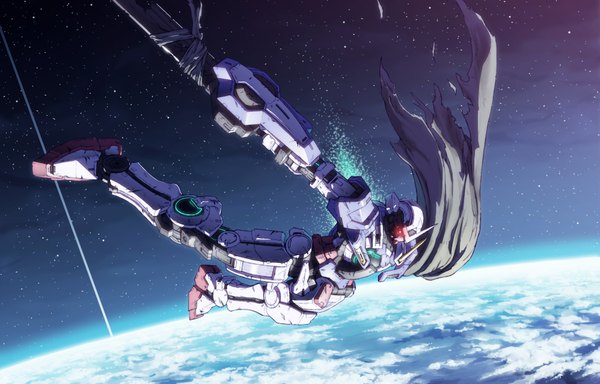 Anime picture 1995x1279 with mobile suit gundam mobile suit gundam 00 sunrise (studio) gundam exia futsuka (dzone) highres sky space falling broken star (stars) planet mecha earth