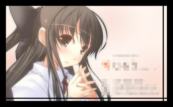 Anime picture 1135x709 with original jirou (chekoro) brown hair wide image half updo pointless censoring bow hair bow
