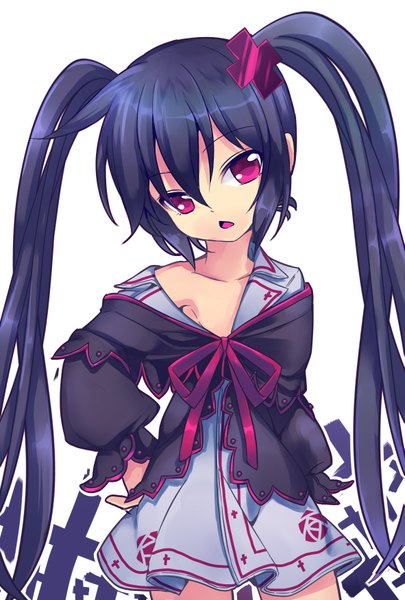 Anime picture 1181x1748 with original nyori single tall image looking at viewer black hair red eyes white background twintails very long hair girl dress hair ornament