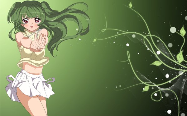 Anime picture 1680x1050 with inukami youko (inukami) single long hair red eyes wide image green hair girl