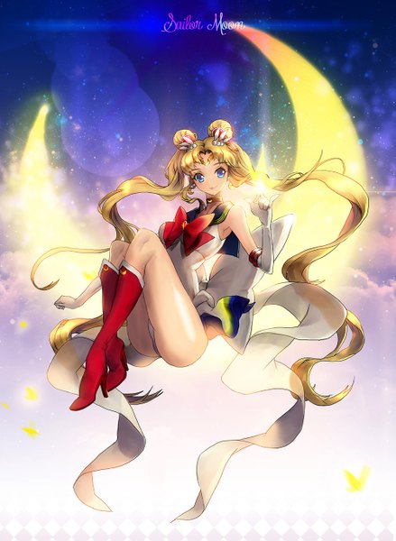 Anime picture 1000x1367 with bishoujo senshi sailor moon toei animation tsukino usagi sailor moon nal (artist) single tall image blue eyes light erotic blonde hair smile twintails looking away very long hair legs girl gloves elbow gloves