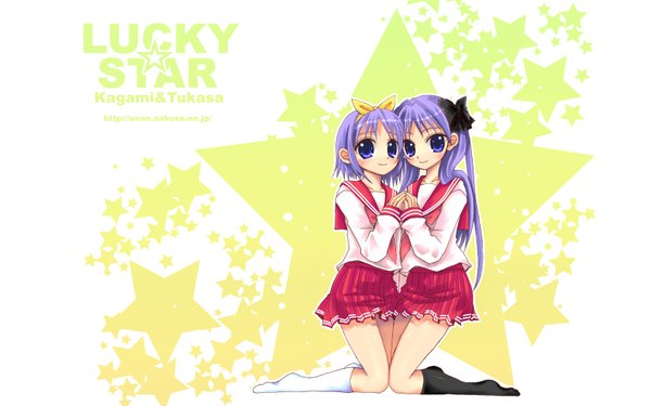Anime picture 1680x1050 with lucky star kyoto animation hiiragi kagami hiiragi tsukasa wide image twins girl