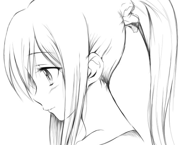 Anime picture 1280x1024 with ginga e kickoff!! takatoo erika single long hair ponytail profile monochrome portrait girl