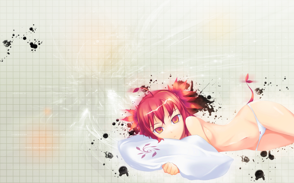 Anime picture 1680x1050 with disgaea etna (disgaea) nanakusa light erotic red eyes wide image red hair underwear only underwear