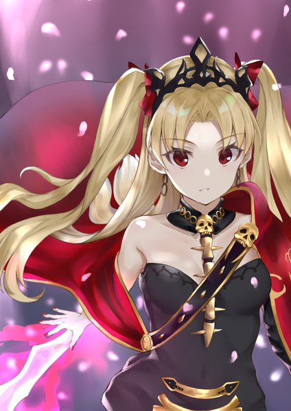 Anime picture 2894x4093 with fate (series) fate/grand order ereshkigal (fate) takubon single long hair tall image looking at viewer fringe highres breasts blonde hair red eyes bare shoulders upper body nail polish parted lips two side up sleeveless outstretched arm