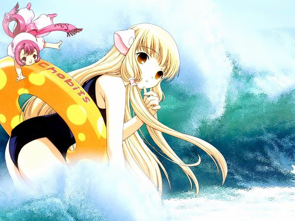 Anime picture 1024x768 with chobits chii sumomo swimsuit tagme
