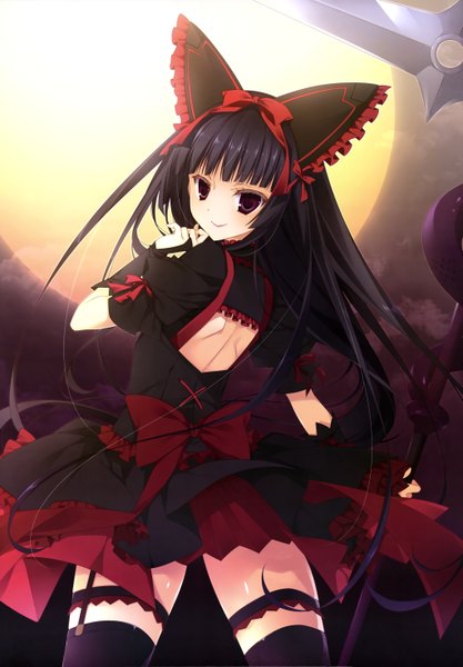 Anime picture 4084x5877 with gate - jieitai ka no chi nite kaku tatakaeri a-1 pictures nyantype rory mercury inugami kira long hair tall image looking at viewer highres black hair smile purple eyes absurdres looking back back lolita fashion goth-loli girl thighhighs dress