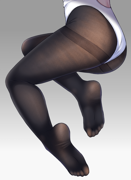 Anime picture 1300x1784 with original gurande (g-size) single tall image light erotic simple background bent knee (knees) ass no shoes legs close-up head out of frame girl pantyhose black pantyhose leotard toes thighband pantyhose