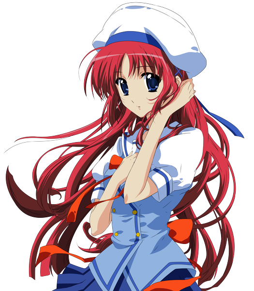 Anime picture 7000x8000 with da capo shirakawa kotori single long hair tall image looking at viewer highres open mouth blue eyes absurdres red hair transparent background vector girl uniform school uniform beret