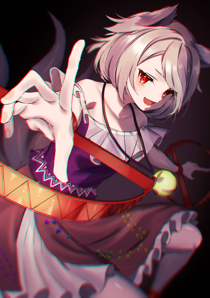 Anime picture 2480x3508 with touhou mitsugashira enoko wanko sora single tall image looking at viewer highres short hair open mouth red eyes animal ears tail :d animal tail grey hair spread arms outstretched hand dog ears dog tail dog girl