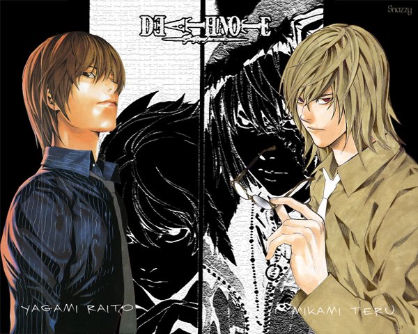 Anime picture 1280x1024 with death note madhouse yagami light mikami teru tagme