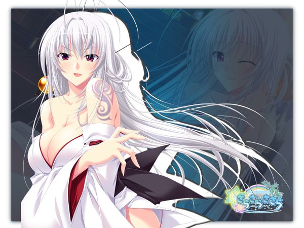 Anime picture 1280x960 with sara sara sasara kagami tsukimi choco chip light erotic cleavage wallpaper breast hold